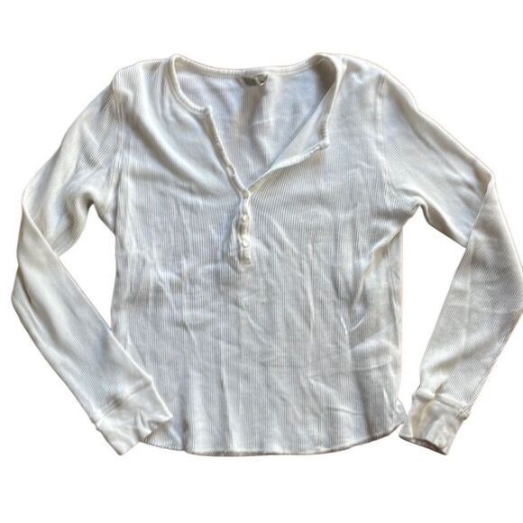 Vintage LL Bean Waffle Knit  Long SleeveThermal Henley White Womens Medium - Picture 1 of 6